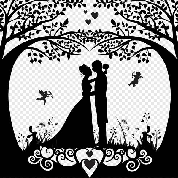 Жених и невеста на черном фоне