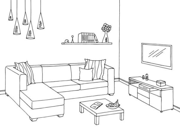 Гостиная черно-белая эскиз