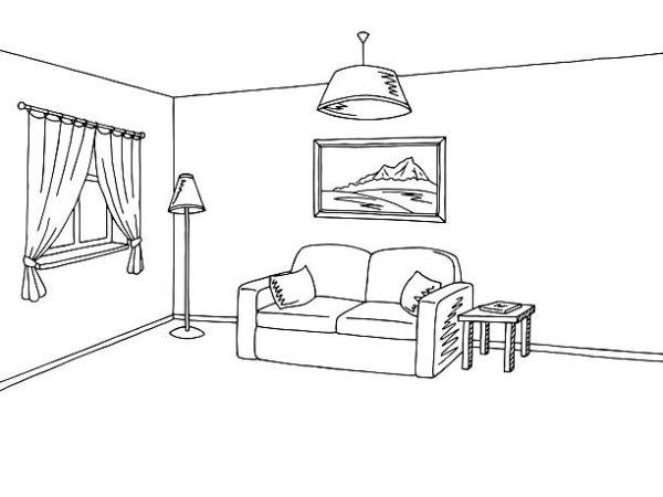 Комната для рисования черно белая