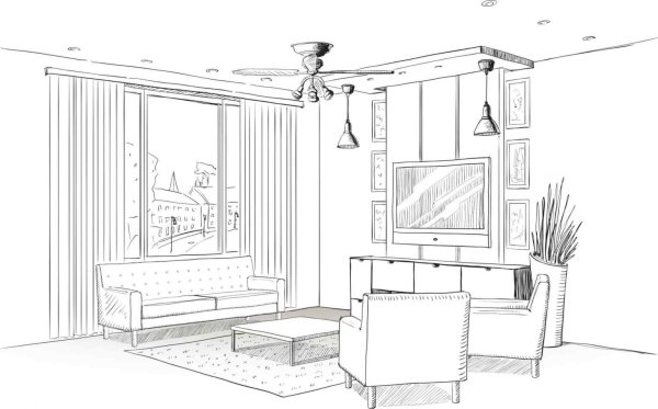 Раскраска интерьер комнаты