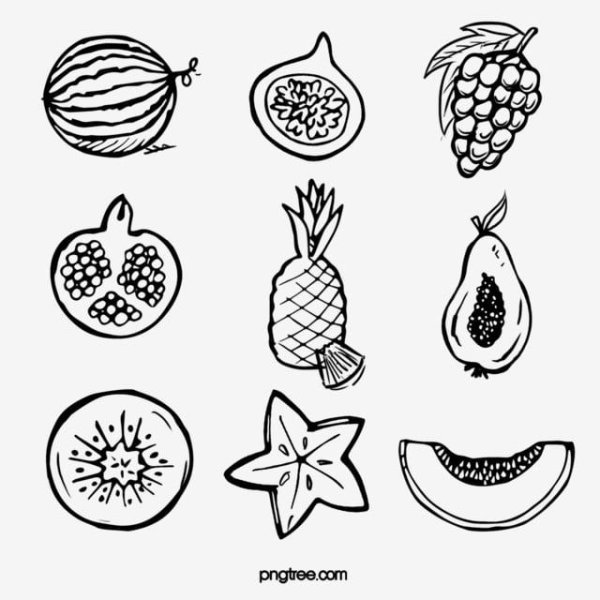 Раскраска экзотические фрукты
