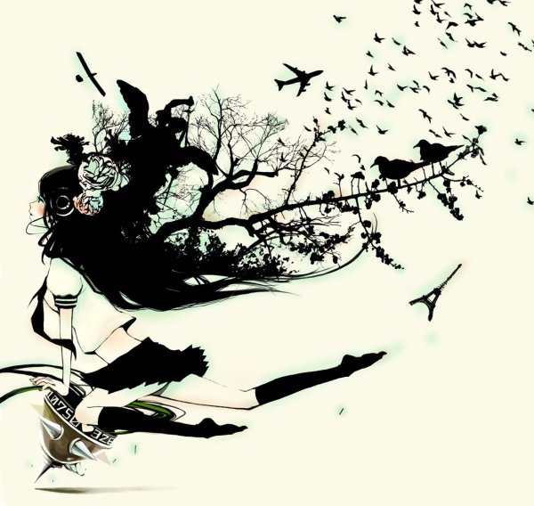 Арт в японском стиле черно-белое