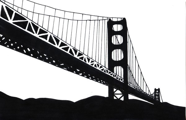 Мост Сан Франциско сбоку черно белое