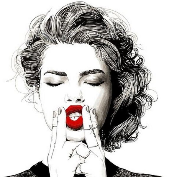 Девушка с красными губами рисунок