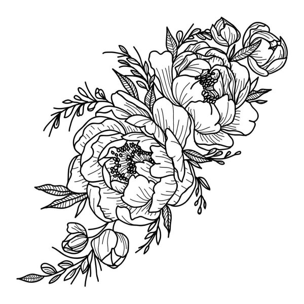 Эскизы тату пионы черно белые