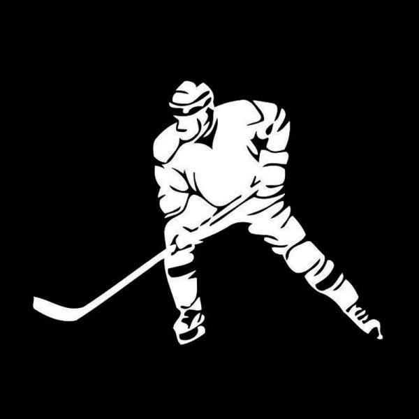 Хоккеист черный на белом фоне