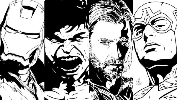 Комиксы Марвел черно белые Мстители