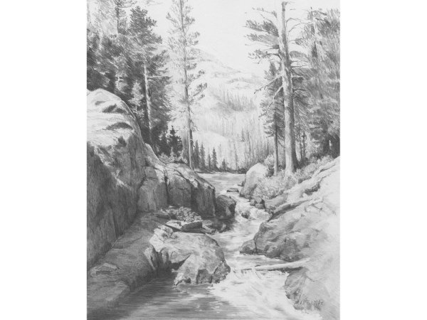 Горная река эскиз