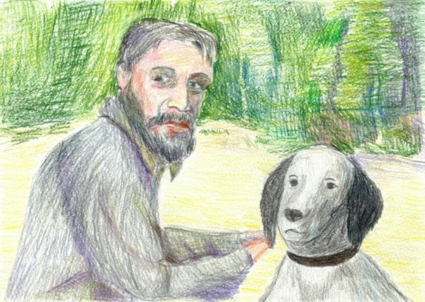 Белый Бим чёрное ухо рисунок карандашом