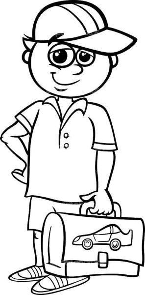 Раскраска ученик с портфелем
