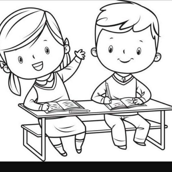 Дети за партой раскраска