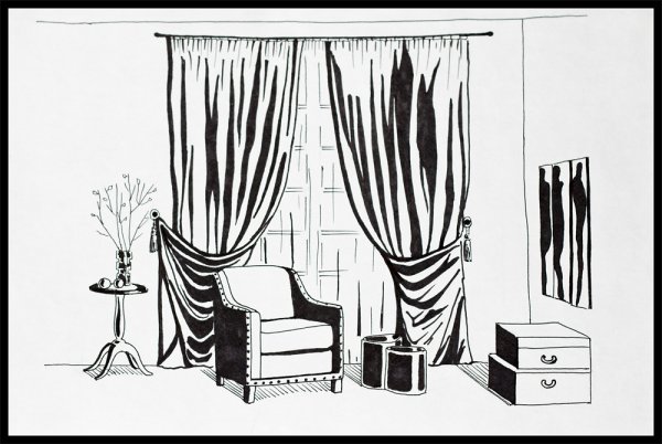 Интерьер в стиле черно белая Графика