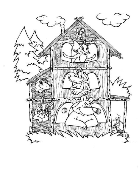 Иллюстрация к сказке Теремок раскраска