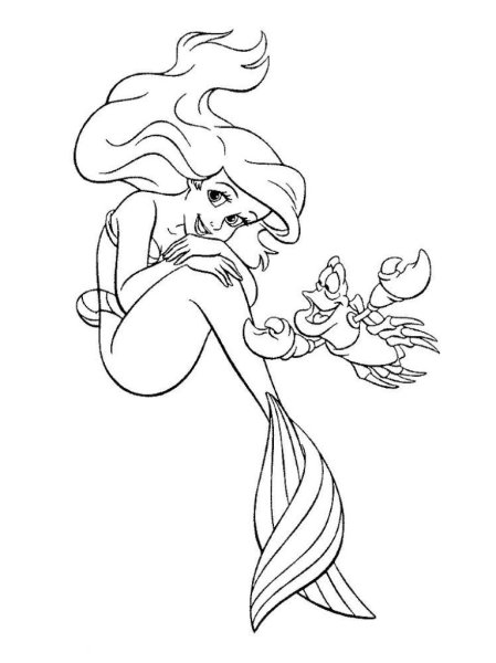 Русалка Ариэль раскраска