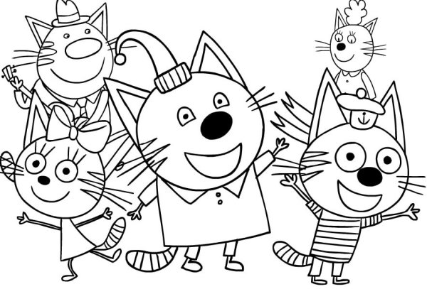 Три кота мультфильм раскраска