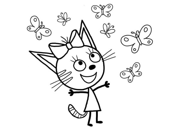 Разукрашка три кота Карамелька