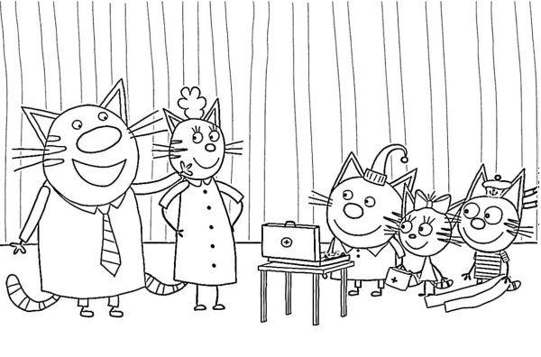 Три кота мультик раскраска