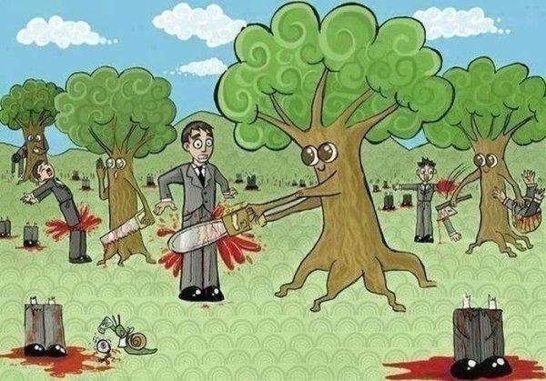 Вырубка деревьев карикатура