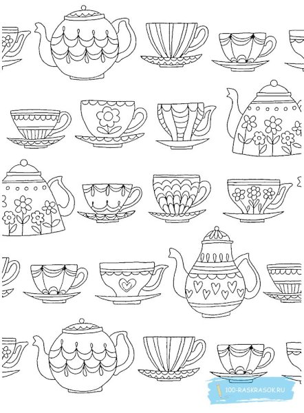 Раскраска чайный сервиз для детей