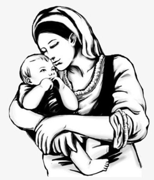 Женщина с ребенком на руках карандашом