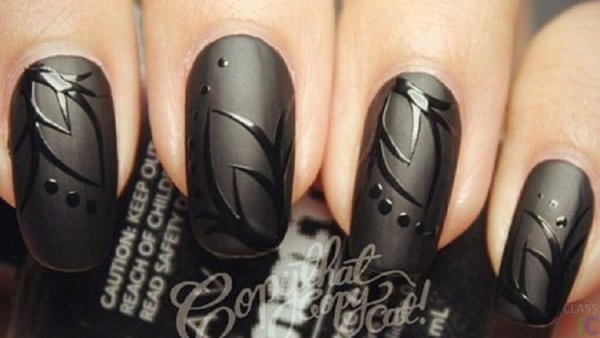 Черный матовый и глянцевый маникюр