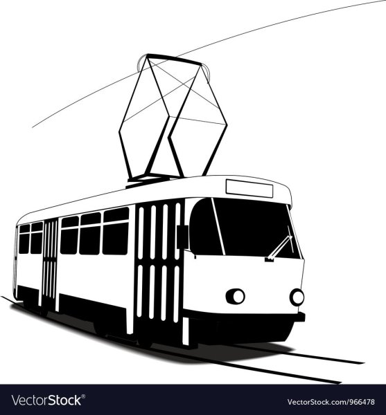 Трамвай контур вектор сбоку