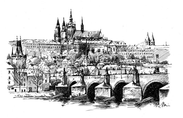 Прага архитектура Карлов мост рисунок