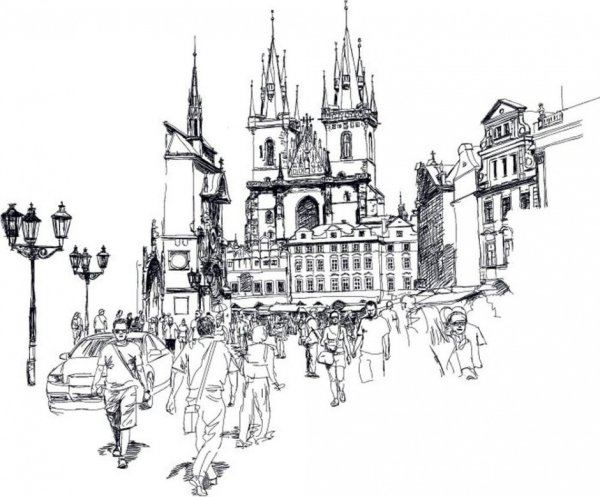 Прага Староместская площадь чб