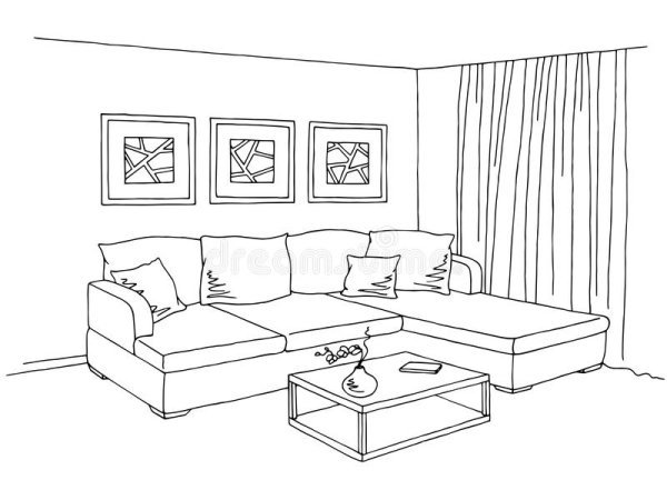 Интерьер комнаты гостинной в карандаше