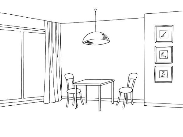 Комната для рисования черно белая