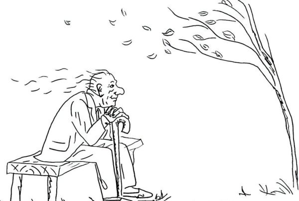 Раскраска дедушка на скамейке