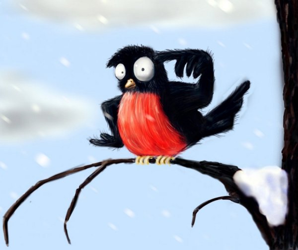 Мультяшные птицы зимой