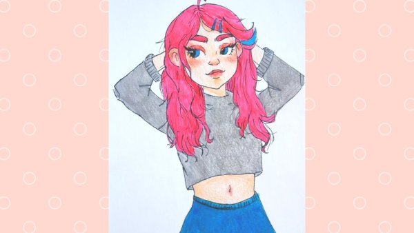 Рисунки для срисовки девушки с розовыми волосами