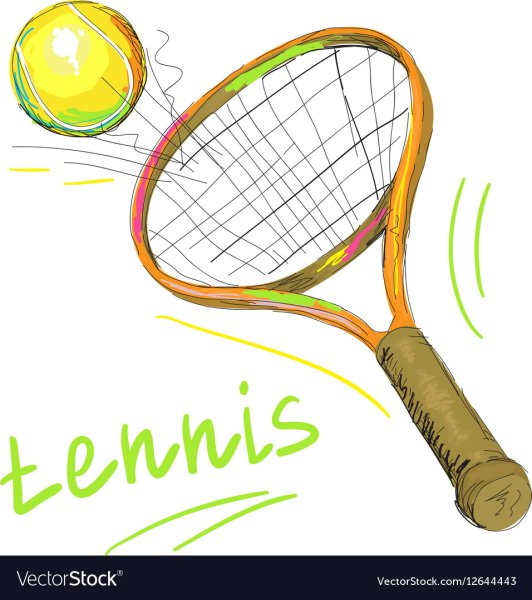 Рисунок теннис ракетка мяч акварель