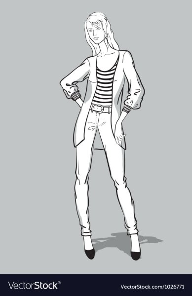 Набросок девочки в полный рост в джинсах