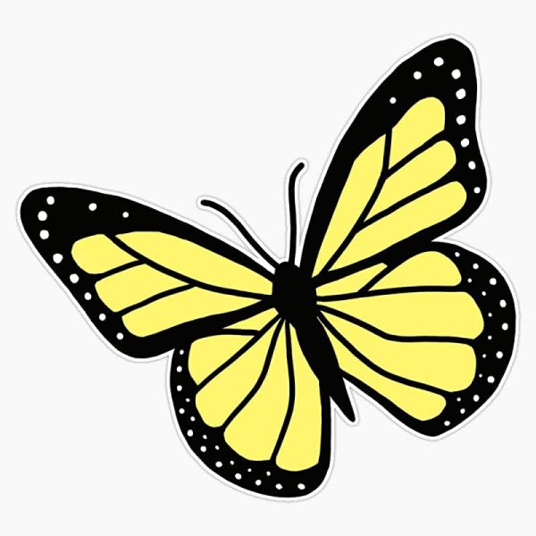 Желтая бабочка с черным принтом