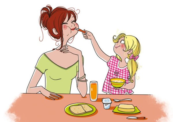 Карикатура мама и дочка