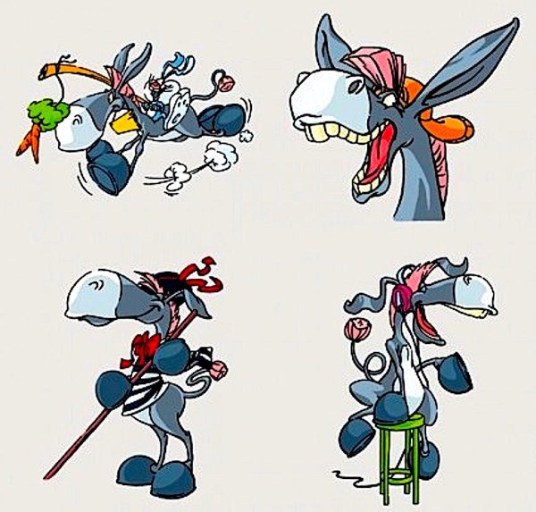 Нарисованные смешные ослики