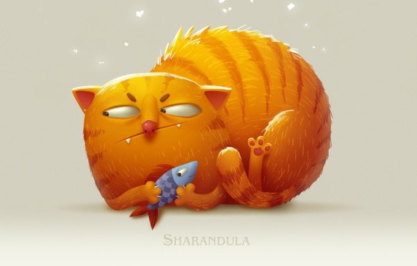 Милый котик с рыбкой