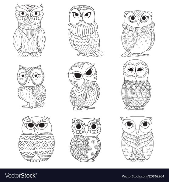 Разукрашивать милых сов для наклеек