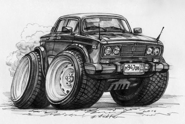 Машина с большими колесами рисунок