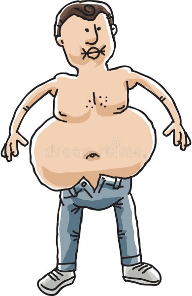 Худой мужчина с большим животом