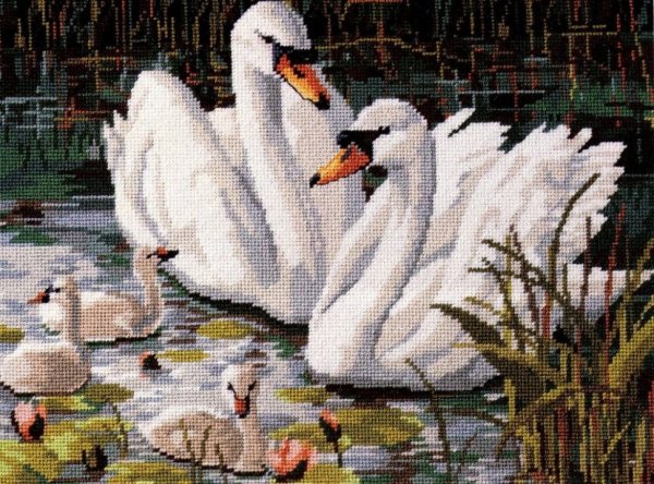 Алмазная мозайка "Лебединая семья"