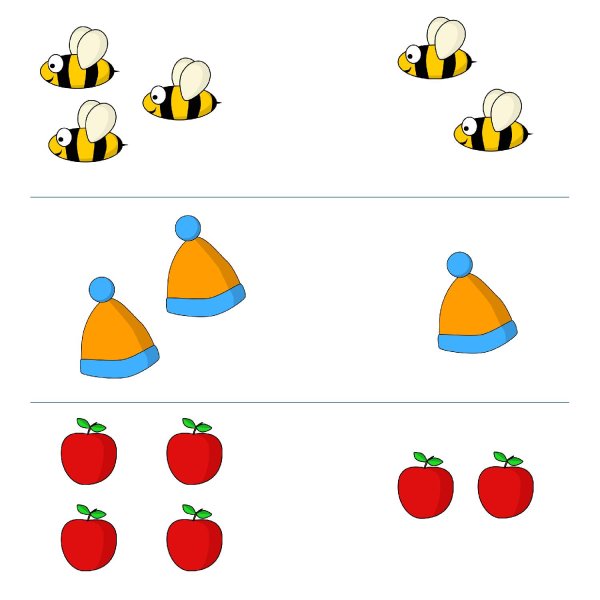 Сравнение количества предметов для дошкольников