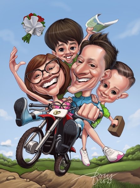 Шаржи семейные с детьми Веселые