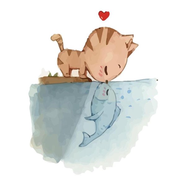 Котик с рыбкой