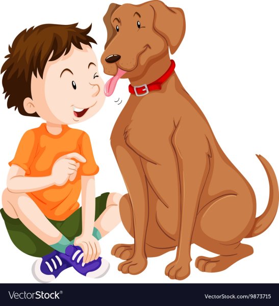 Щенок облизывает мальчика