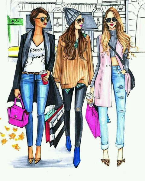 Модные нарисованные девушки