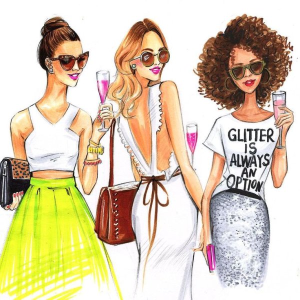Модные нарисованные девушки