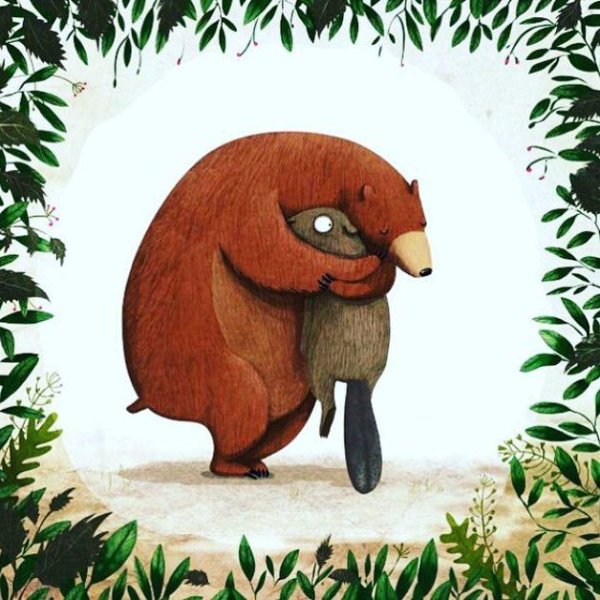 Медведь обнимает зайца